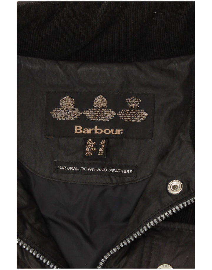 Casaco acolchoado feminino Barbour UK 12 algodão preto médio