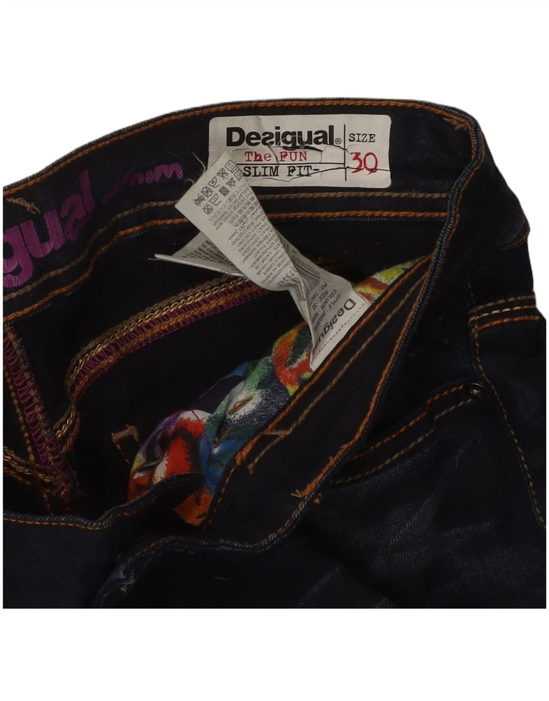 Desigual Jeans Slim Feminino W30 L32 Azul Marinho Algodão