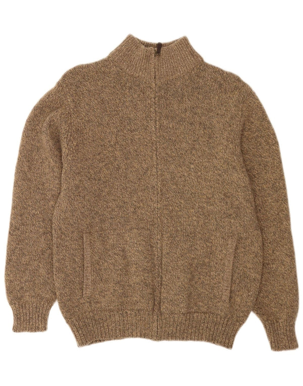 Suéter cardigã masculino com zíper completo L.L.Bean lã de cordeiro manchada bege médio