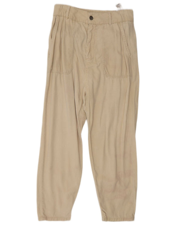 Zara Calça feminina cônica cortada pequena W26 L24 linho bege