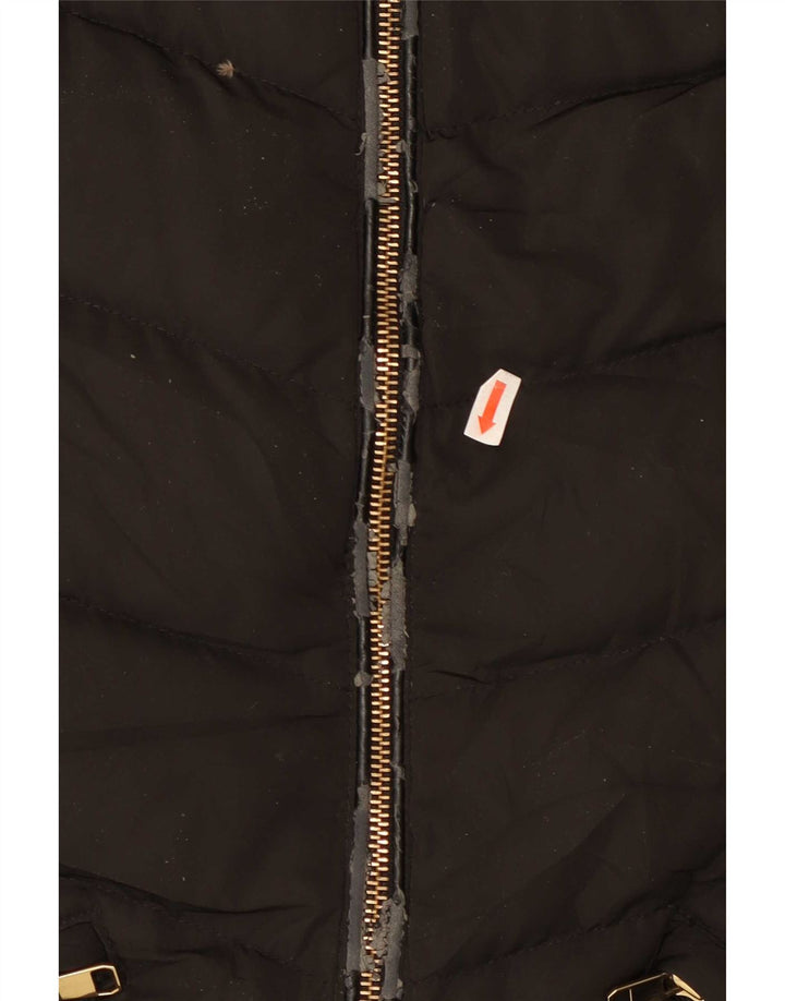 Casaco acolchoado com capuz feminino Zara UK 12 poliéster preto médio