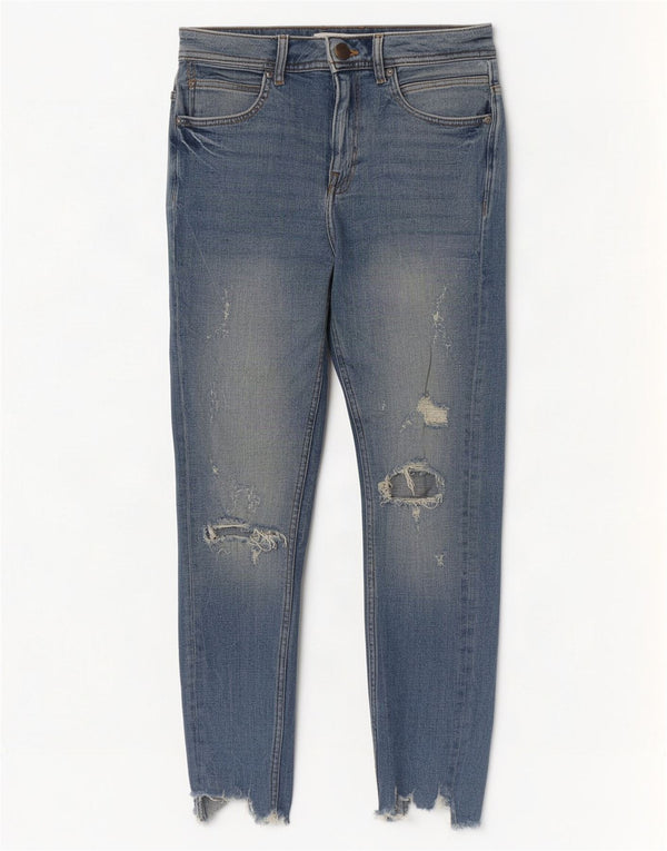Zara Calça jeans skinny cortada masculina desgastada UE 38 pequena W30 L24 algodão azul