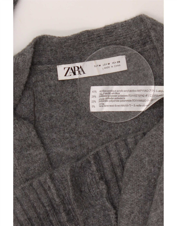 Suéter cardigã feminino Zara UK 14 cinza médio acrílico