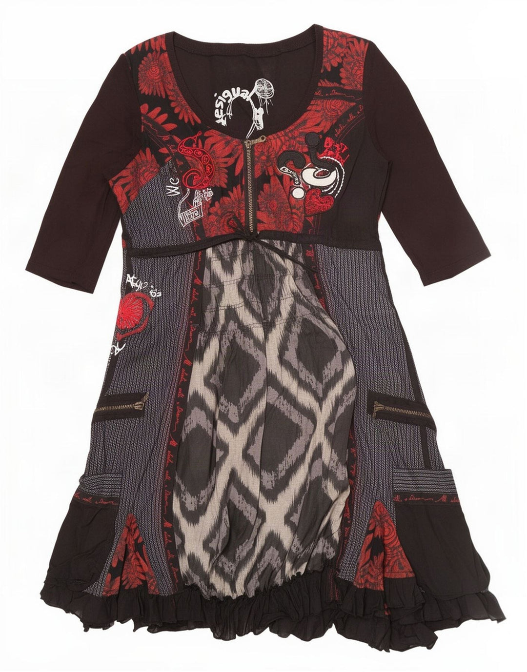 Vestido feminino Desigual Empire EU 42 grande preto patchwork algodão