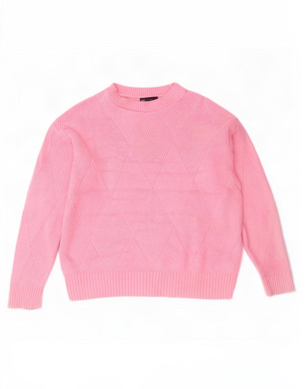 Suéter feminino Marks & Spencer com gola redonda Reino Unido 14 algodão rosa médio