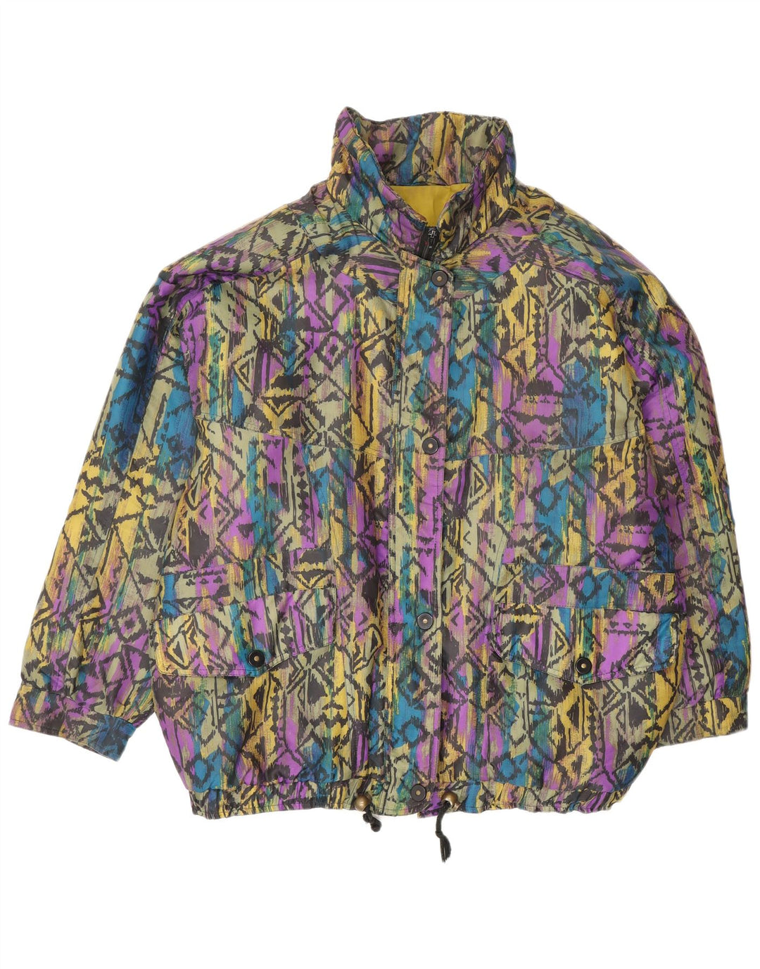 Jaqueta corta-vento feminina vintage EU 40 médio multicolorido geométrico