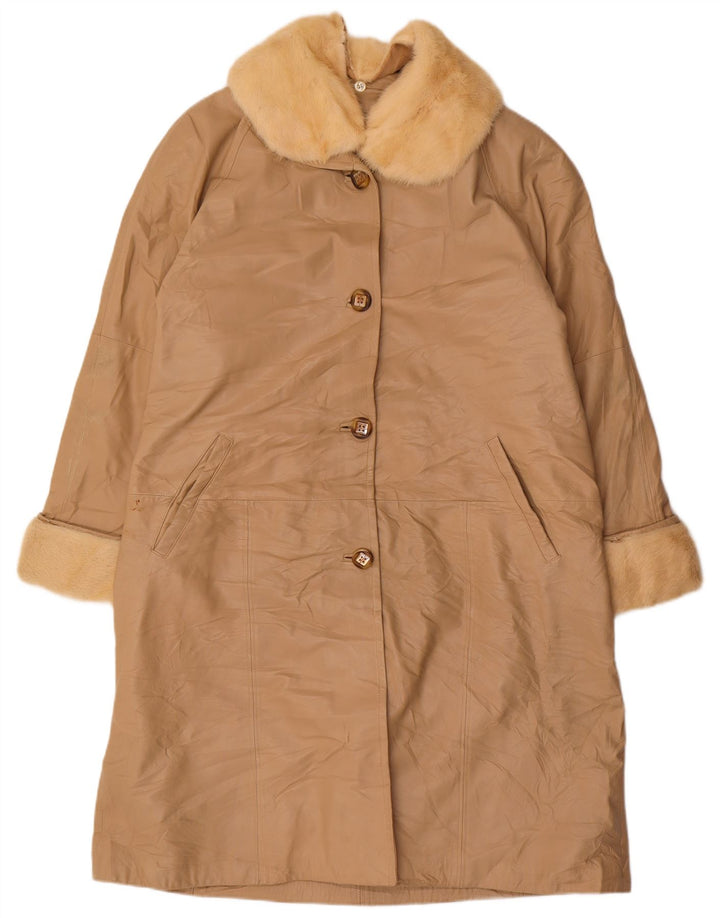 Casaco feminino de couro superdimensionado VINTAGE IT 46 couro bege grande