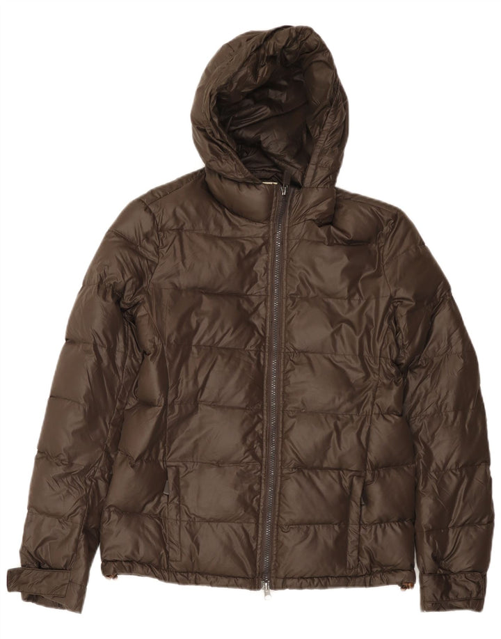 Jaqueta feminina acolchoada com capuz Dack's UK 10 pequena marrom nylon