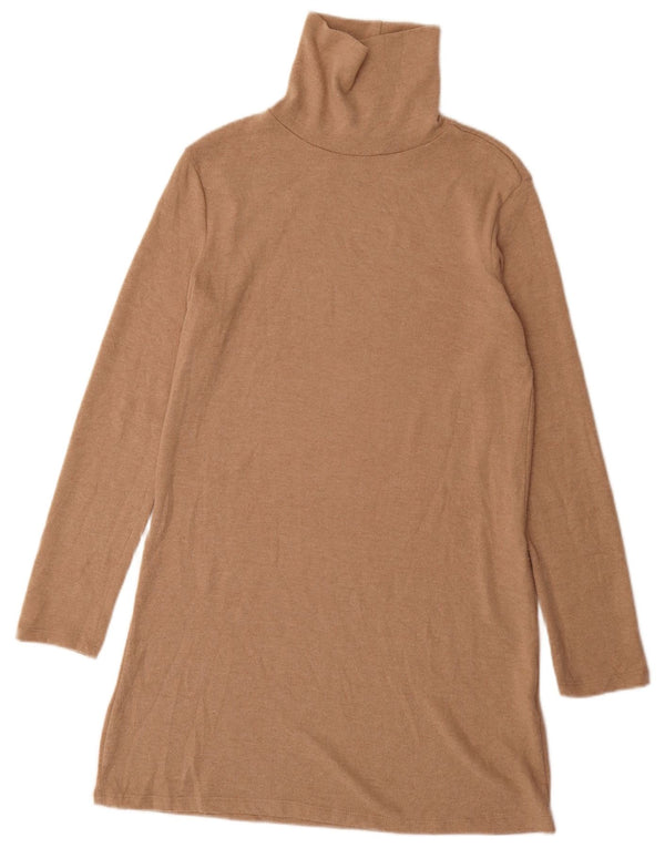Vestido jumper feminino Zara com gola redonda Reino Unido 8 pequeno poliéster marrom