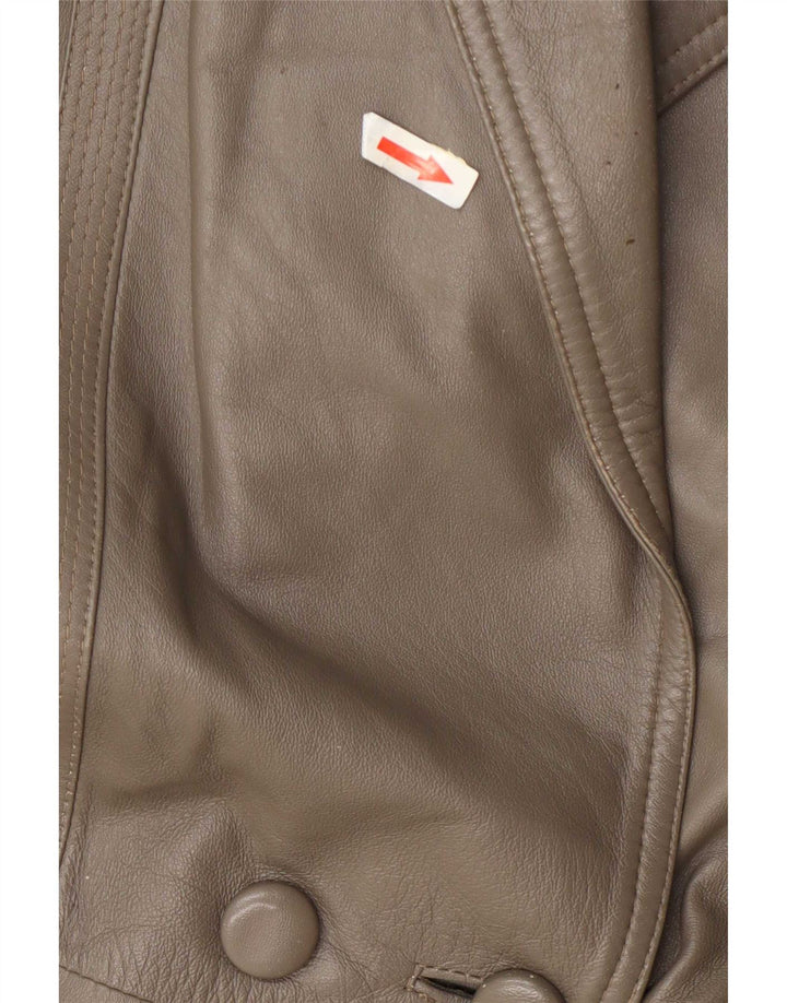Jaqueta de couro vintage feminina com peito duplo Reino Unido 16 verde grande