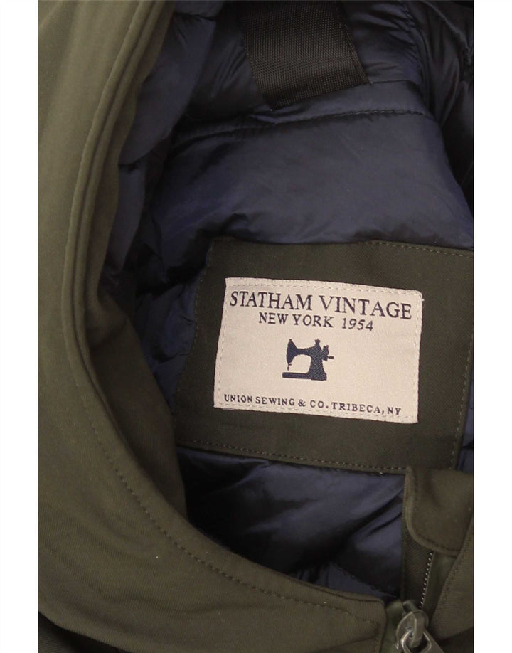 Jaqueta acolchoada com capuz masculina vintage UK 42 XL poliéster verde