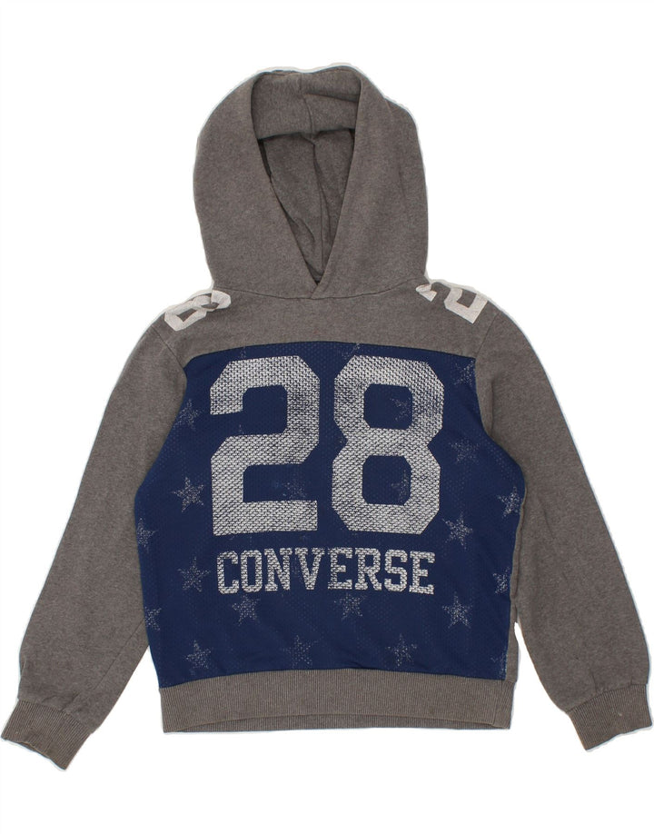 CONVERSE Boys Graphic Hoodie Jumper 9-10 Years Grey Colourblock Cotton Vintage Converse and Second-Hand Converse from Messina Hembry 