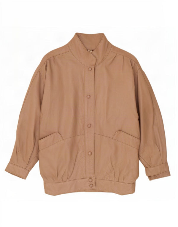 Jaqueta de couro grande vintage feminina UK 10 pequena bege