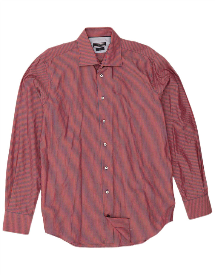 Camisa masculina sob medida Tommy Hilfiger tamanho 40 15 3/4 risca de giz vermelha média