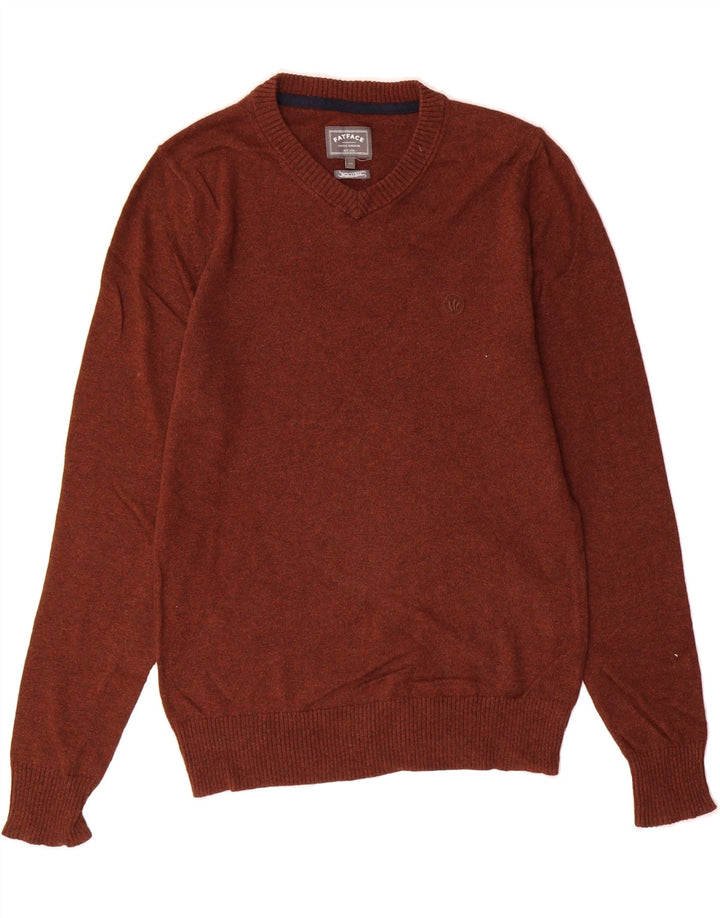 FAT FACE Mens V-Neck Jumper Sweater XS Brown Cashmere Vintage Fat Face and Second-Hand Fat Face from Messina Hembry 