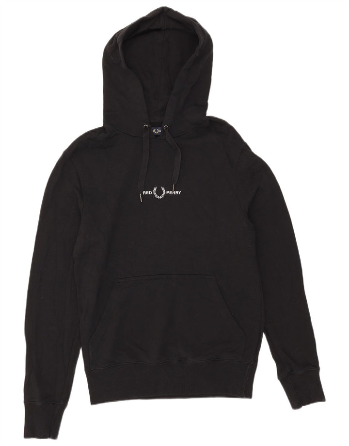 Fred Perry moletom com capuz masculino gráfico pequeno algodão preto