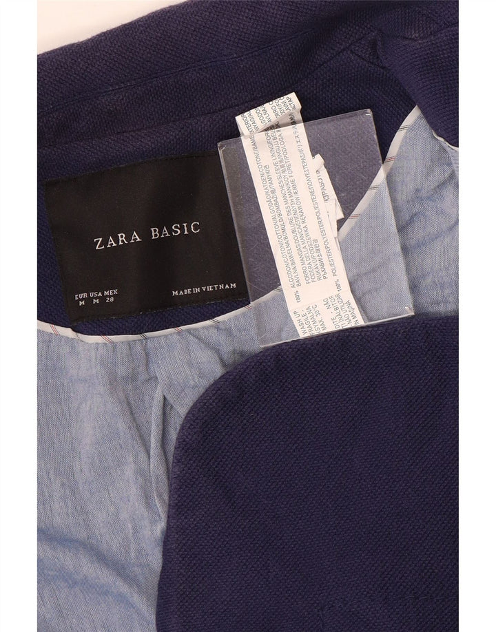 Jaqueta blazer feminina Zara Crop 1 botão Reino Unido 12 algodão azul marinho médio