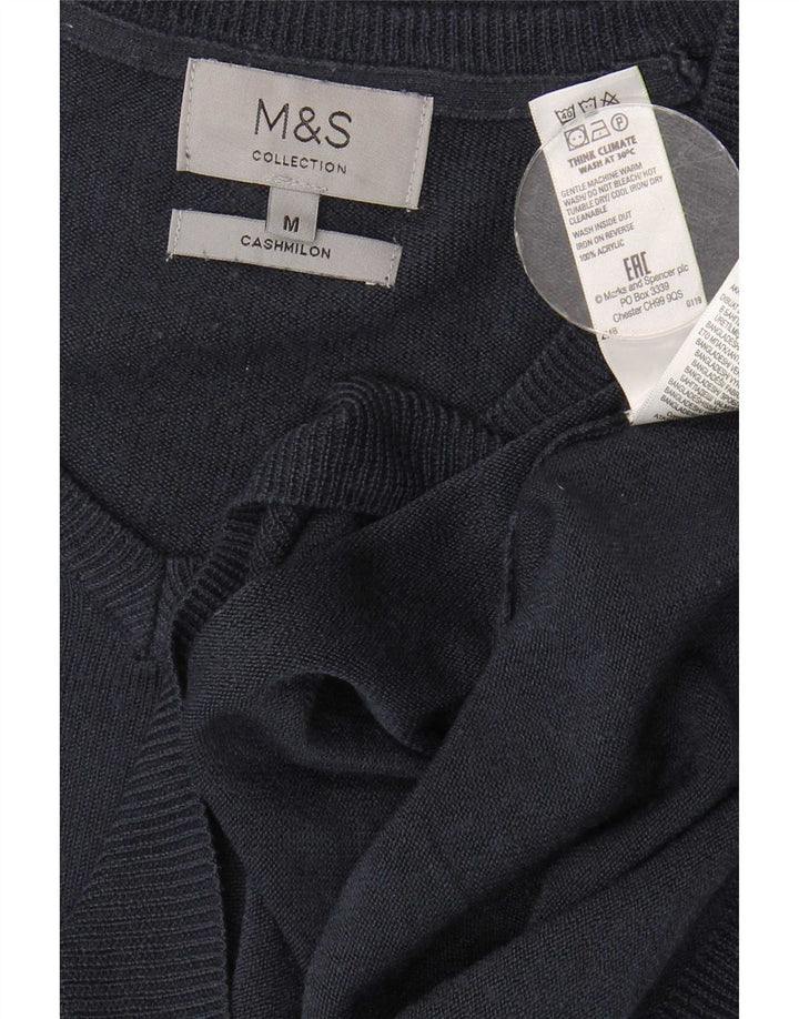 Suéter masculino Marks & Spencer com decote em V médio azul marinho acrílico