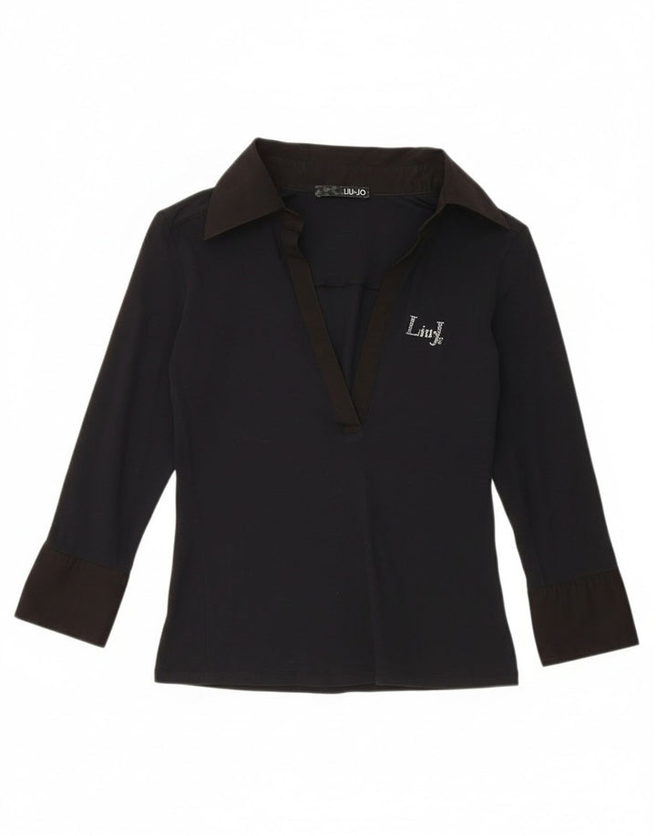 Pulôver feminino Liu Jo manga 3/4 blusa Reino Unido 8 pequeno azul marinho
