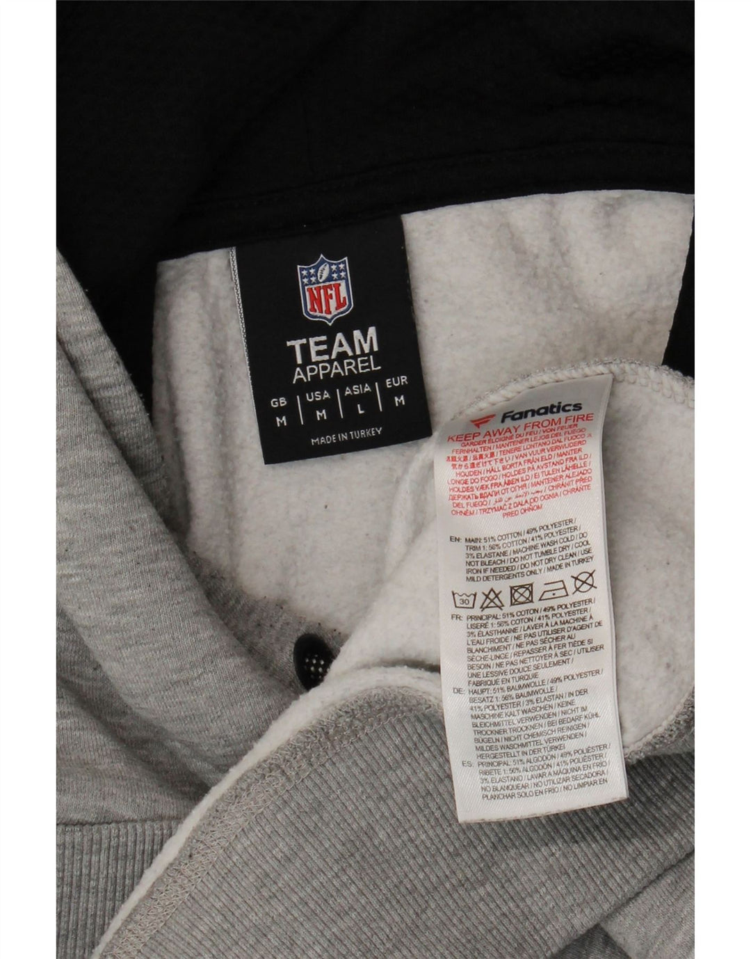 Jumper com capuz gráfico masculino Raiders da NFL, algodão manchado cinza médio