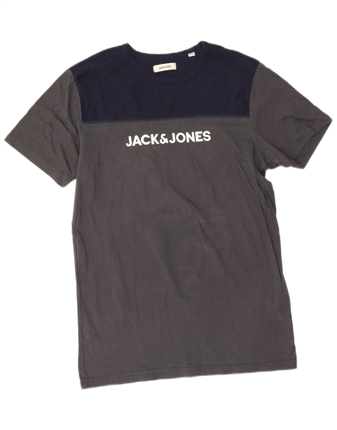 Camiseta masculina gráfica Jack & Jones Top cinza médio algodão colorblock