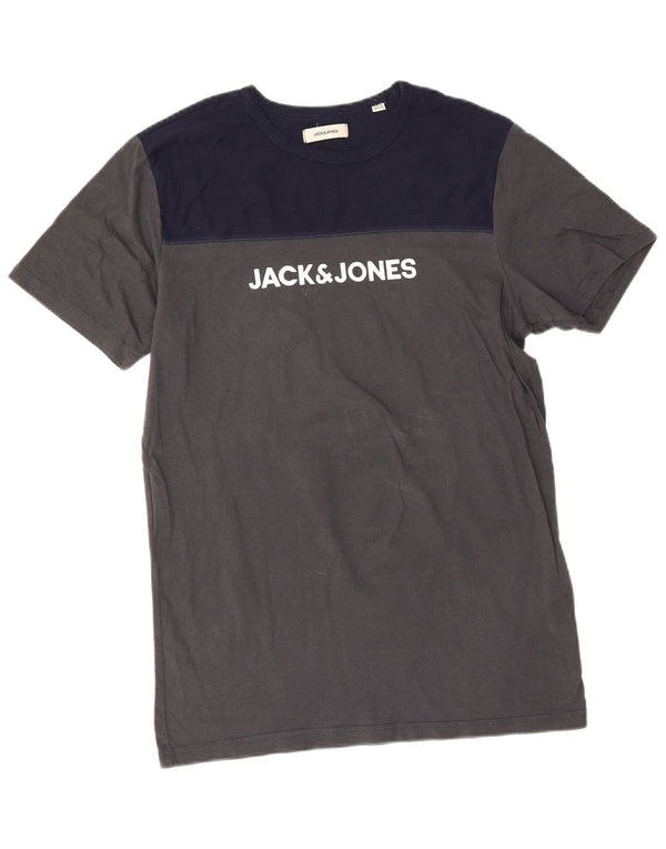 Camiseta masculina gráfica Jack & Jones Top cinza médio algodão colorblock