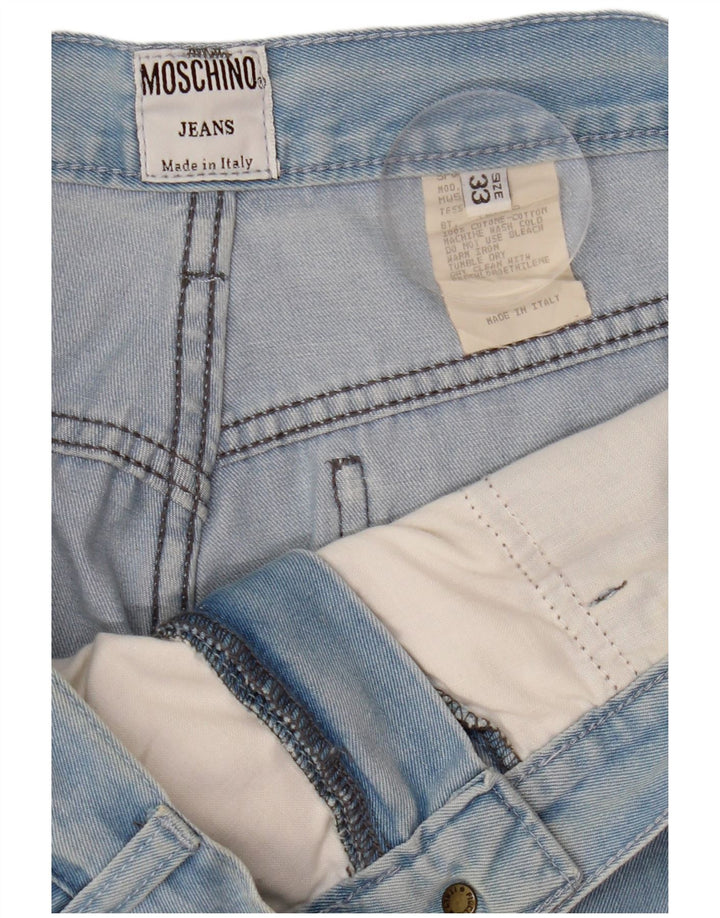 Calça jeans feminina de cintura alta MOSCHINO W33 L27 algodão azul