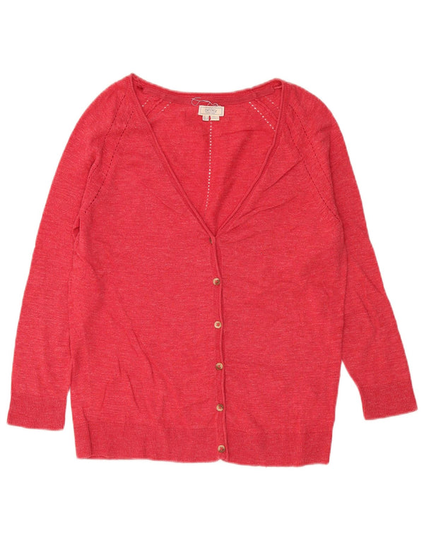 Suéter de cardigã feminino Fat Face, algodão manchado vermelho pequeno Reino Unido 10