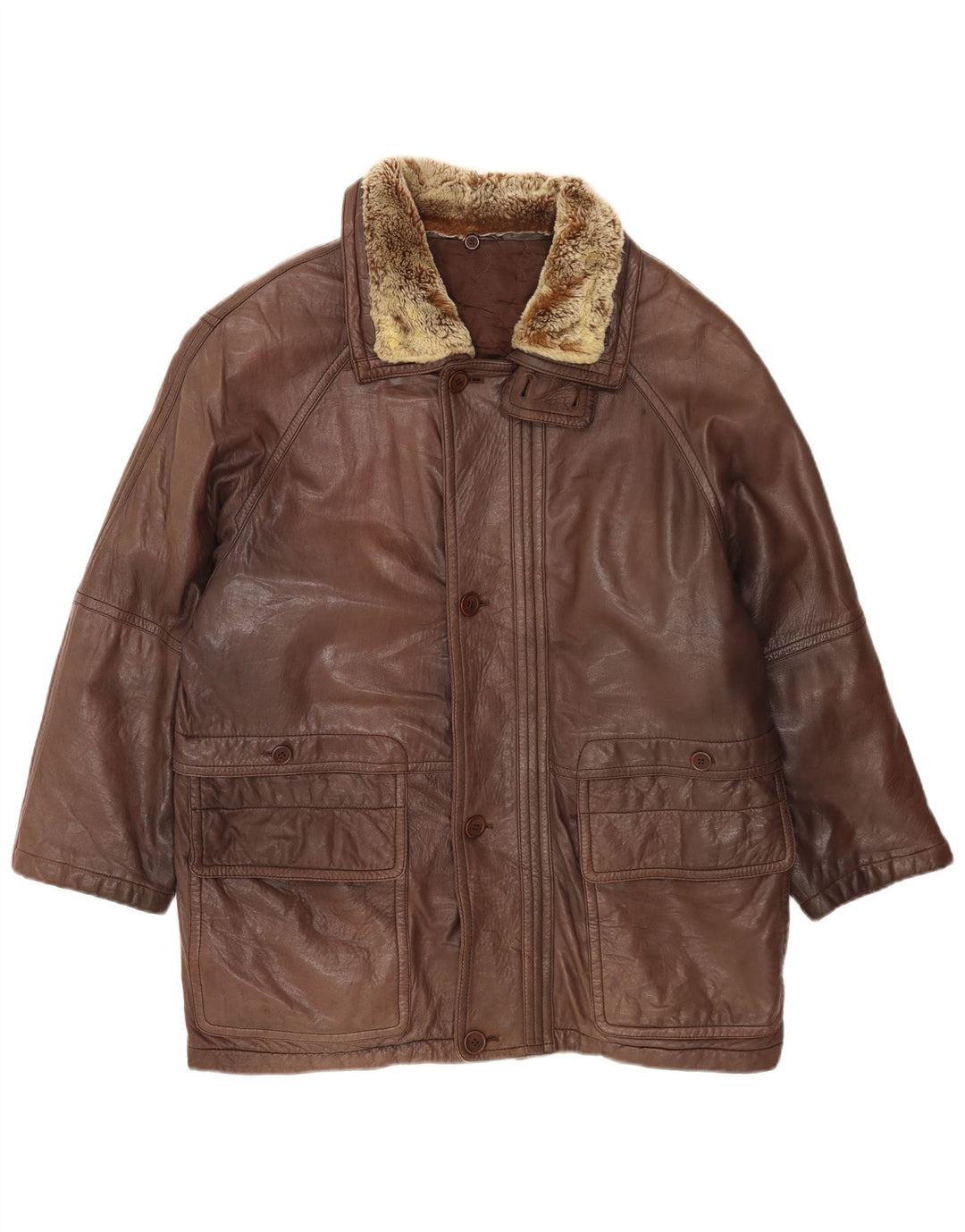 Casaco de couro masculino vintage EU 48 couro marrom médio