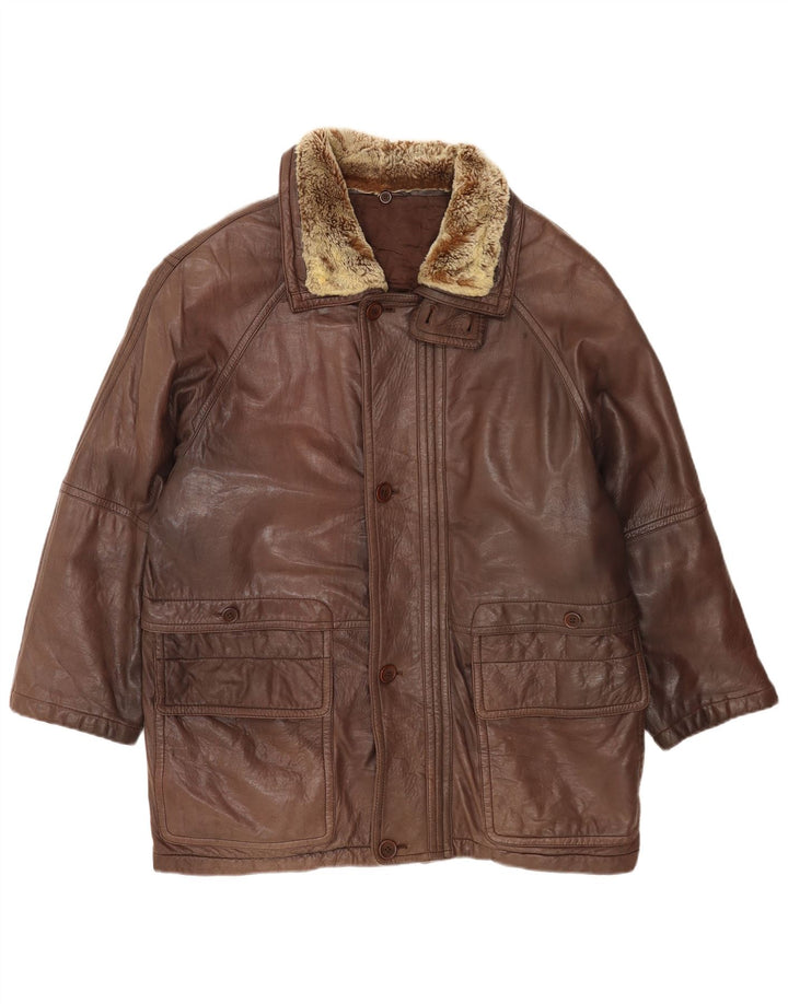 Casaco de couro masculino vintage EU 48 couro marrom médio