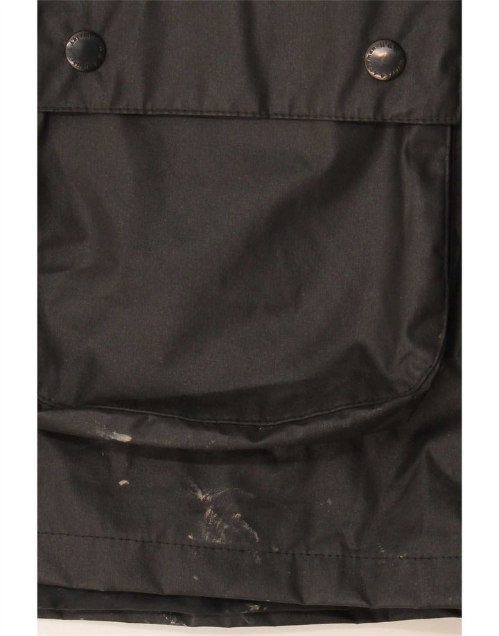 Jaqueta masculina de algodão encerado Wikes & Akerman Reino Unido 42 XL poliéster preto