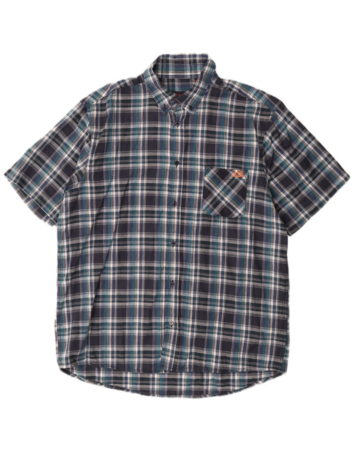 Camisa masculina de manga curta Avirex 2XL algodão xadrez azul marinho