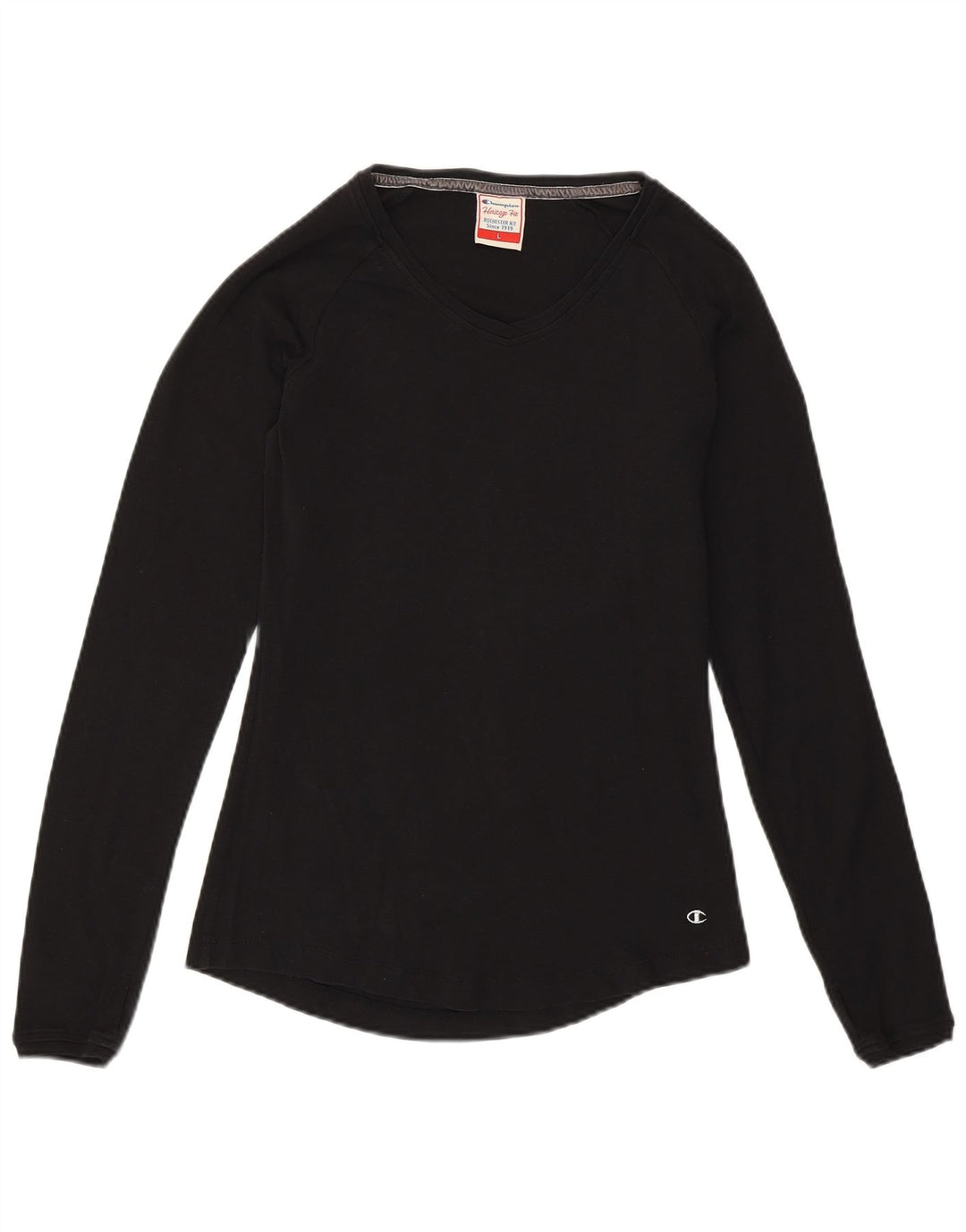 CHAMPION Top feminino Heritage Fit manga comprida Reino Unido 14 grande preto