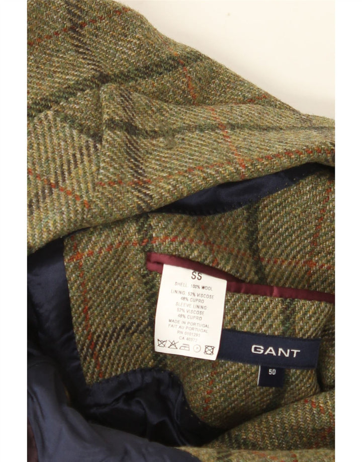 Jaqueta blazer masculina de 3 botões Gant IT 50 grande lã xadrez cáqui