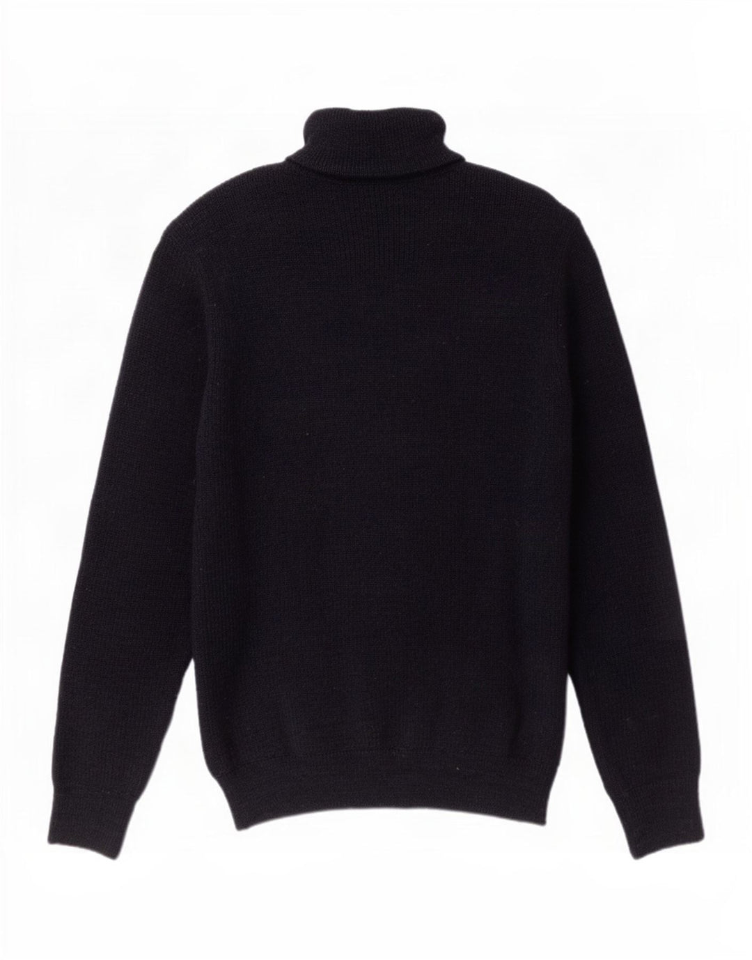 Suéter vintage masculino com zíper e gola alta de lã azul marinho médio