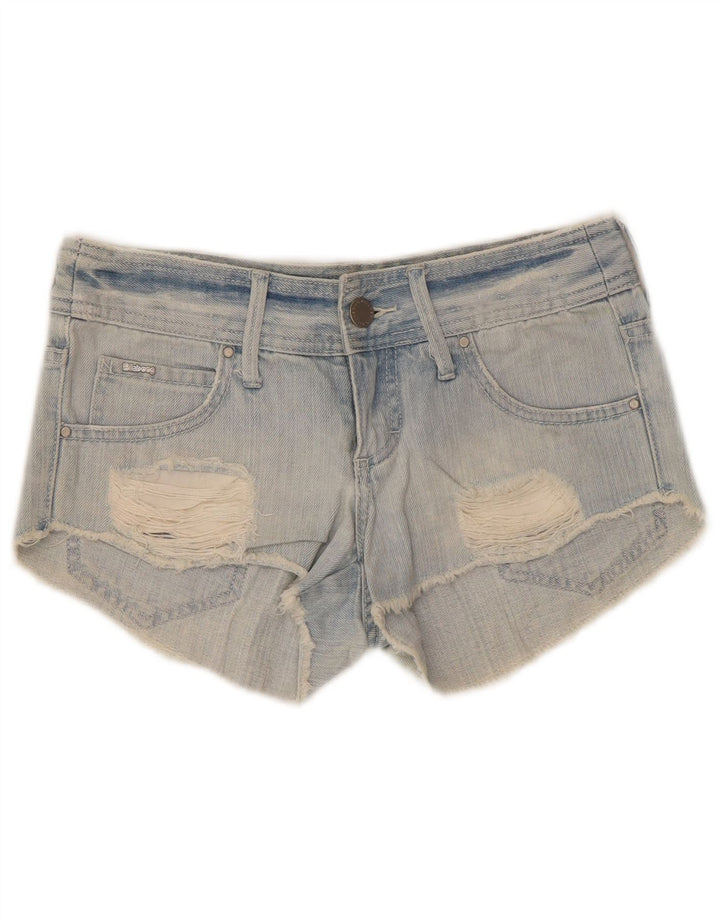 Shorts jeans feminino Billabong desgastado US 6 médio W30 algodão azul