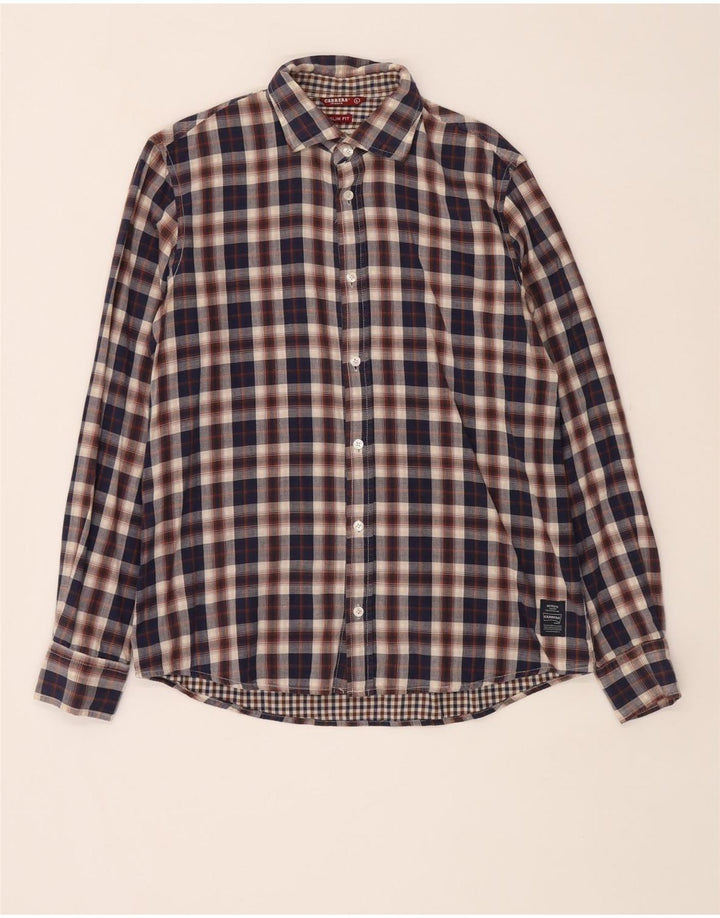 Camisa masculina Carrera Slim Fit grande xadrez azul marinho