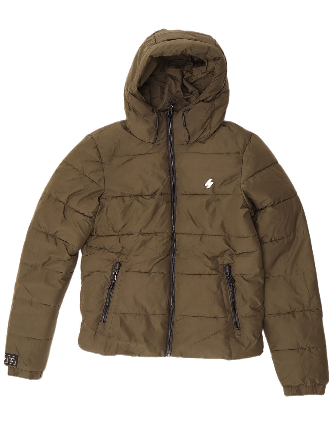 Jaqueta acolchoada com capuz masculina Superdry UK 36 poliéster cáqui pequeno