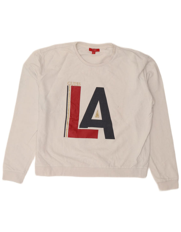 Guess Womens Graphic Sweatshirt Jumper UK 16 Large White Cotton