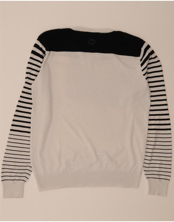Jack & Jones Mens V-Neck Jumper Sweater Large White Colourblock