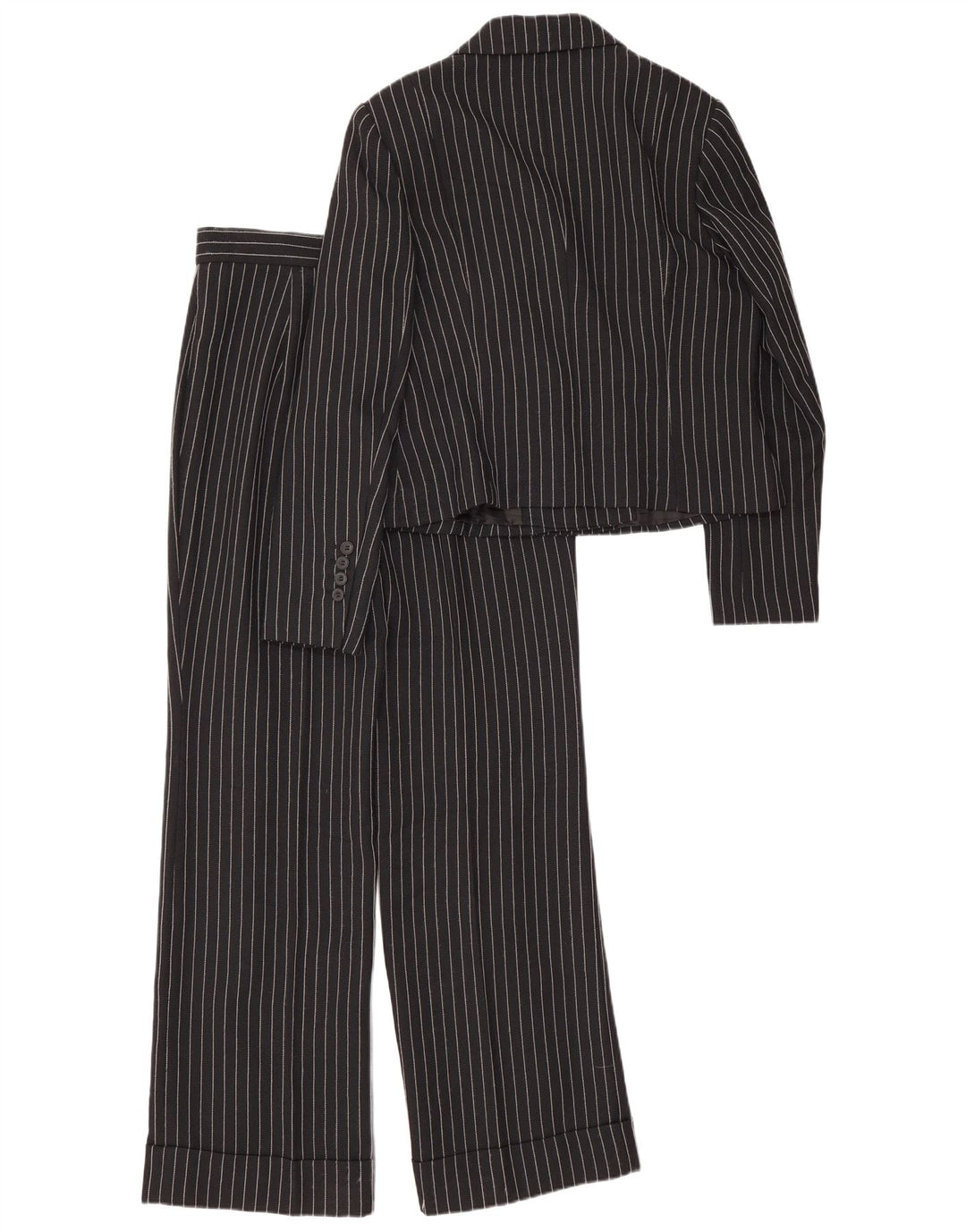 Terno feminino vintage de 2 peças Reino Unido 12 médio W28 L30 listrado preto