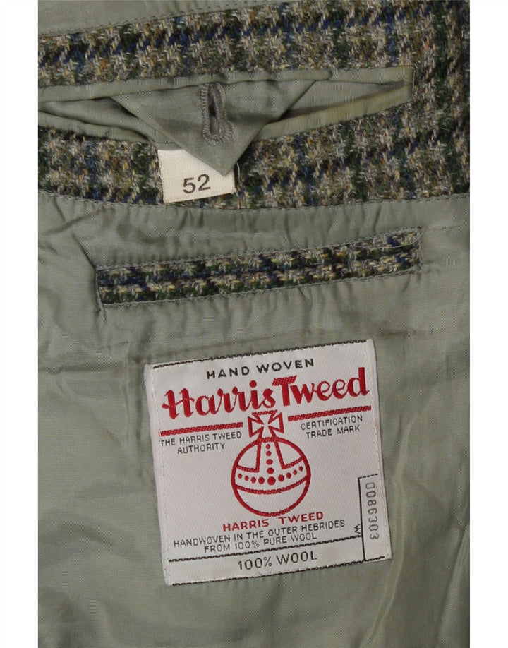 Jaqueta blazer masculina de 2 botões Harris Tweed IT 52 XL verde houndstooth lã