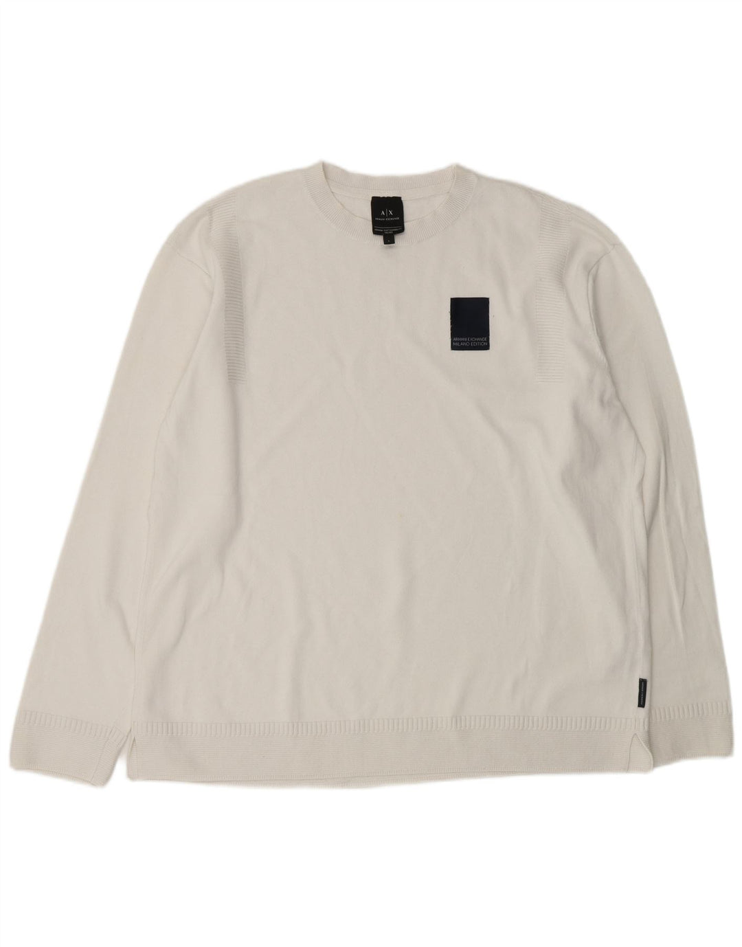 ARMANI EXCHANGE Suéter masculino com gola redonda, grande algodão branco