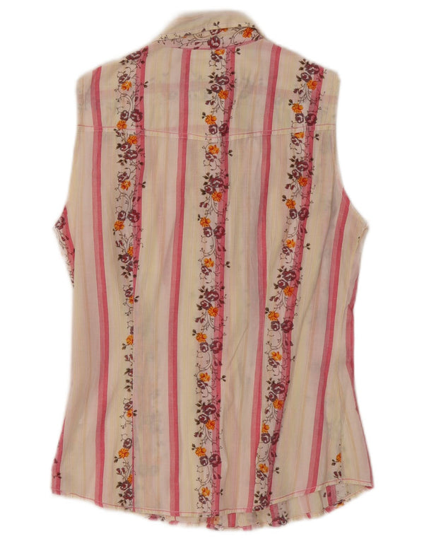 Camisa sem mangas feminina rosa Think UK 12 Floral branco médio