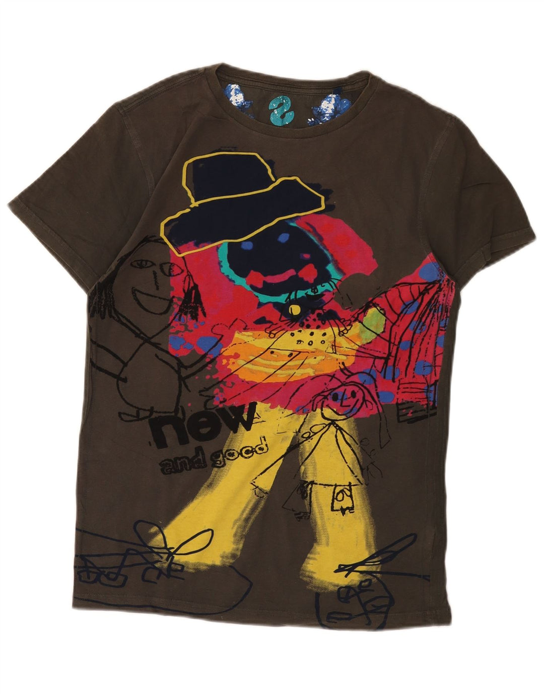Desigual Camiseta masculina gráfica Top médio algodão marrom