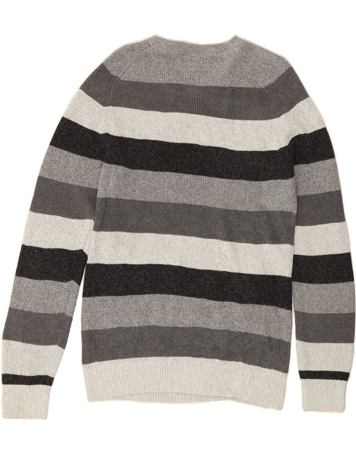 IZOD Mens Crew Neck Jumper Sweater Large Grey Striped Cotton Vintage Izod and Second-Hand Izod from Messina Hembry 