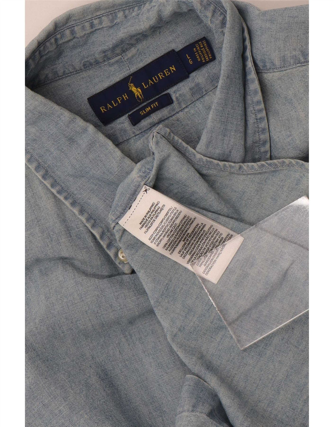 Camisa masculina Slim Fit Ralph Lauren grande algodão azul