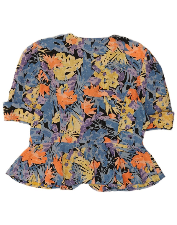 Blusa feminina vintage manga 1/2 UK 16 grande floral multicolorida