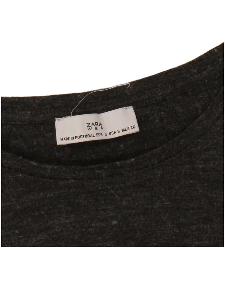 Zara Top gráfico feminino oversized manga comprida Reino Unido 10 pequeno cinza