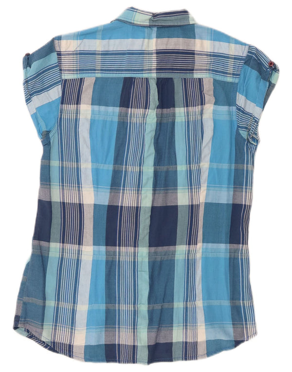 Camisa feminina de manga curta Lee UK 12 algodão xadrez azul médio